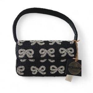 Viral TJMaxx Black and Silver Bow Beaded Bag NWT